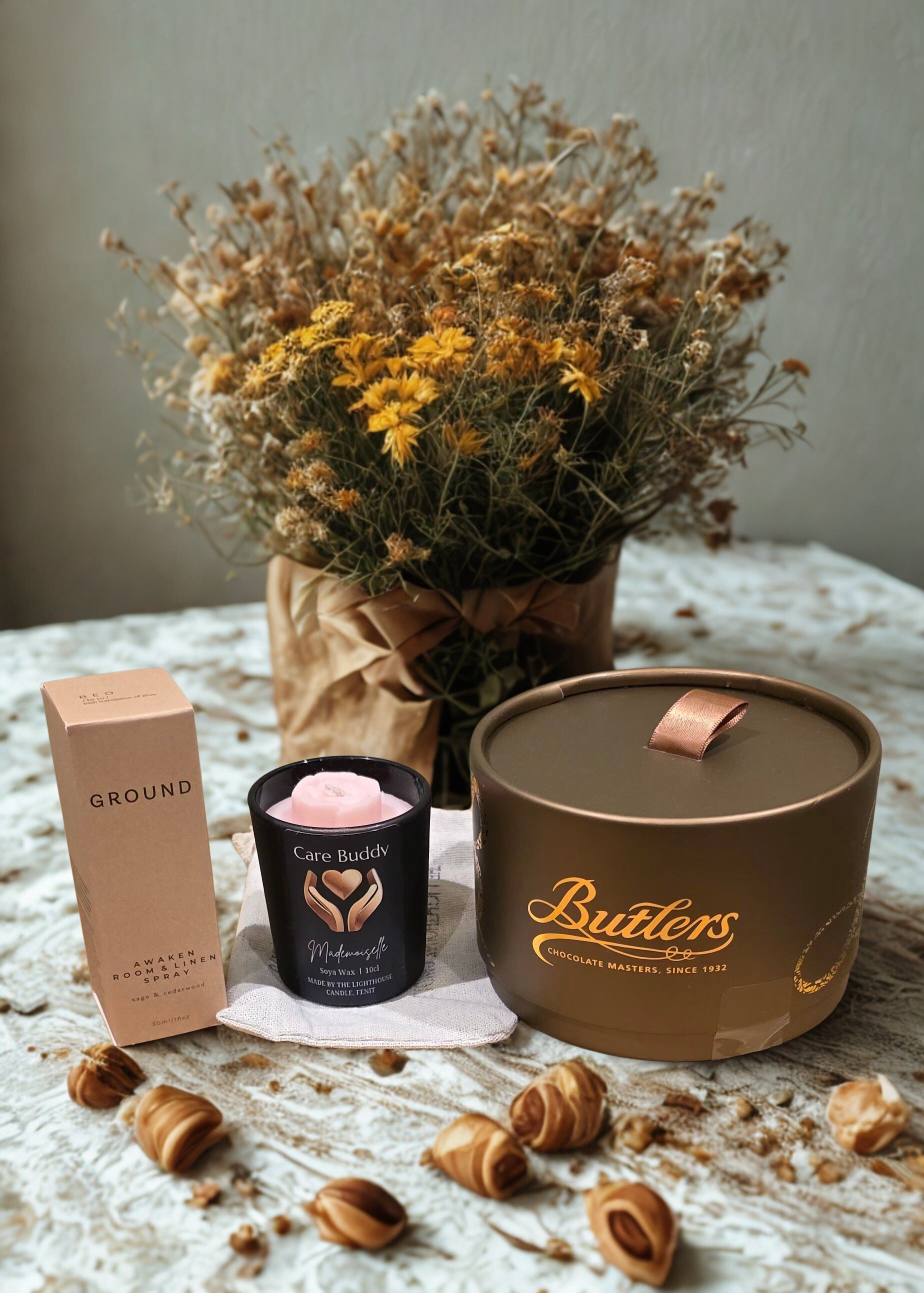Appreciation Gift for Carers Luxury Butlers Truffles, Handmade Candle, Groundwellbeing Room Spray