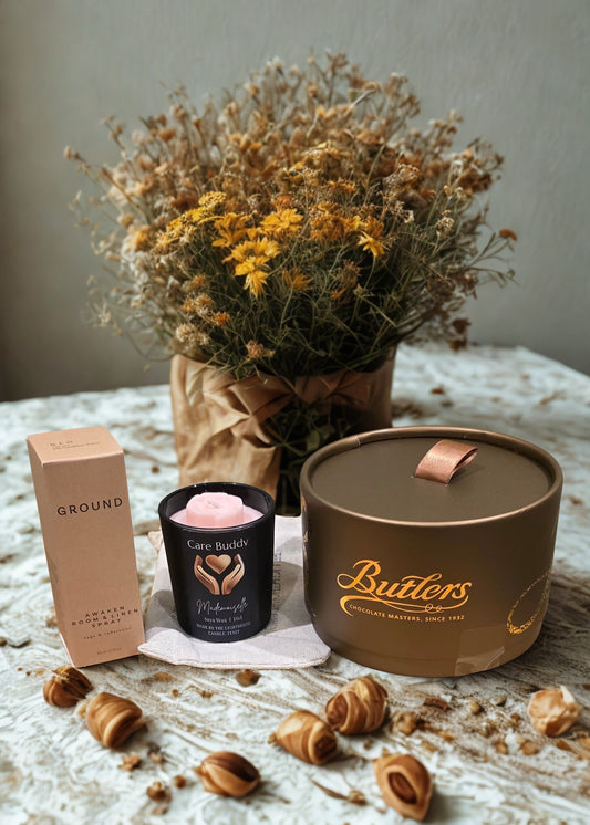 Appreciation Gift for Carers Luxury Butlers Truffles, Handmade Candle, Groundwellbeing Room Spray