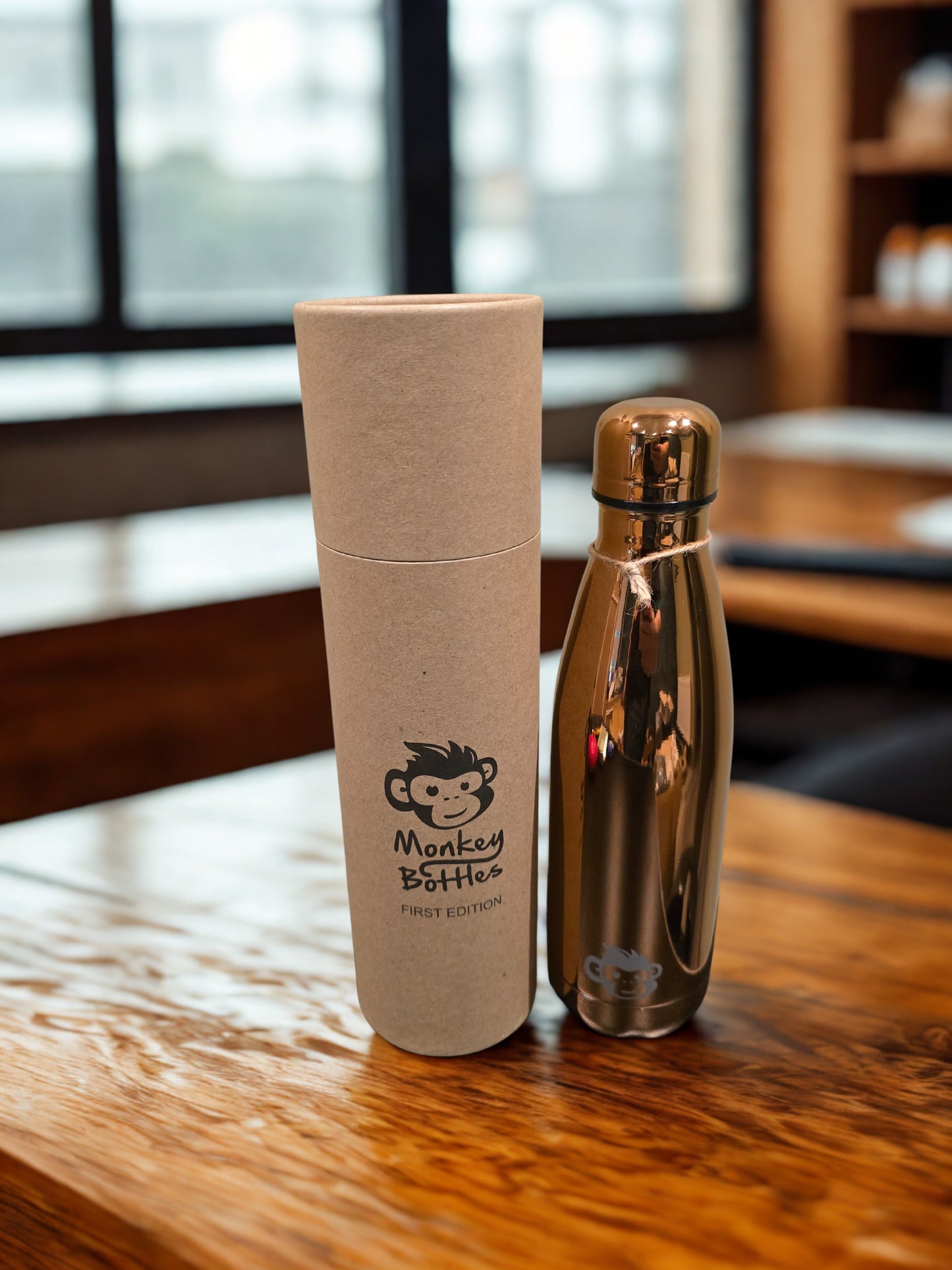 Monkey Bottle Rose Gold - Double Walled, keeps drinks warm 12hrs and cold 24rs