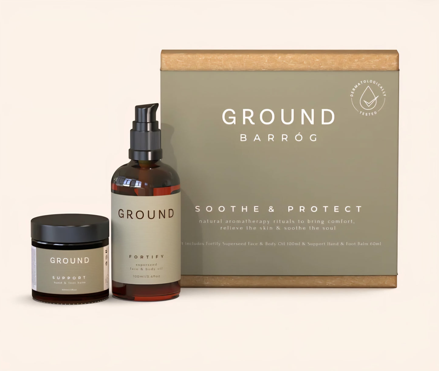 Ground Wellbeing Barróg gift set for Oncology containing Fortify Face & Body Oil 100ml and Hand & Foot Balm