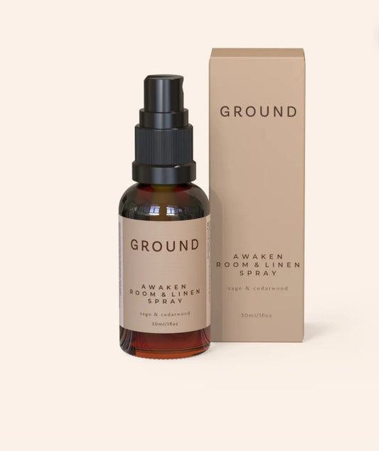 Ground Wellbeing Room and linen spray bottle to awaken your senses