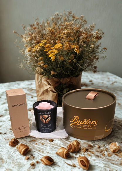 Appreciation Gift for Carers Luxury Butlers Truffles, Handmade Candle, Groundwellbeing Room Spray