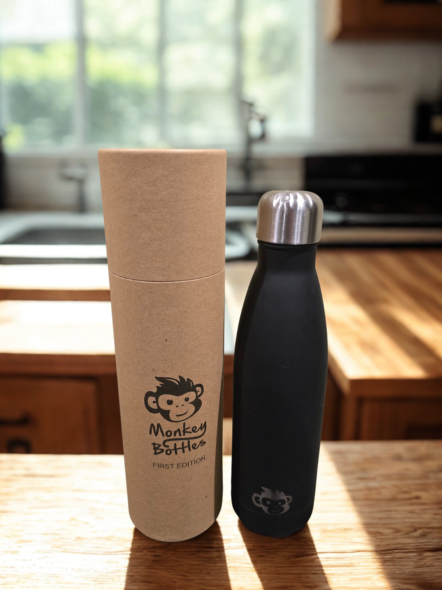 Monkey Bottle Matt Black - Double Walled, keeps drinks warm 12hrs and cold 24rs