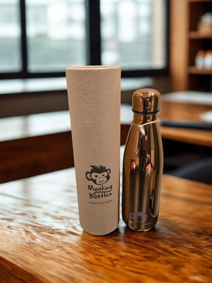 Monkey Bottle Rose Gold - Double Walled, keeps drinks warm 12hrs and cold 24rs
